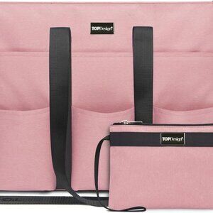 Elegant Water-Resistant Tote Bag with 22 Pockets for Working Women - Medium Pink